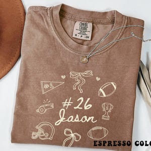 Custom Football Mom Shirt,Coquette Football Shirt,Personalized Comfort Colors Football Season Shirt,Football Mama Gift,Football Number Shirt