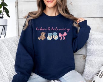 Sudadera Coquette para trabajo de parto y parto, suéter para bebé obstetra, camiseta de enfermera de parto y parto, regalo para mamá y bebé, enfermera graduada, lindo regalo para enfermera de guardería