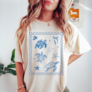Vintage zeeschildpad coquette shirt, zomer-T-shirt voor vrouwen, trendy oversized shirt, strand T-shirt, zomershirt Save the Turtles T-shirt Ocean Tee