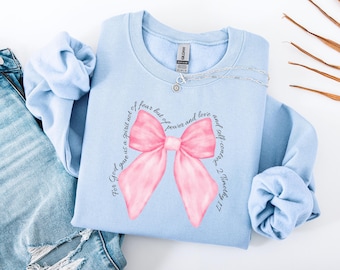 Coquette Christian Bow Sweatshirt, Pink Bow Faith Shirt, Bible Verse Shirt,Women Christian Gifts,Religious Women Gift Jesus Apparel,Cute Tee