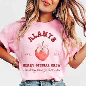 Custom Berry First Birthday Crew Coquette Shirt, Matching Family Shirt Strawberry Themed Comfort Colors® Party Tee, Strawberry Tee, 1st Bday