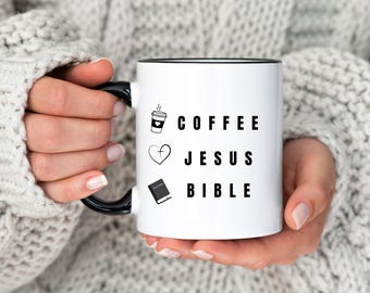 Tazza da caffè con caffè, Gesù e Bibbia, tazza cristiana, tazza con versetti della Bibbia, tazza da caffè positiva, regalo per lo studio della Bibbia, tazza da caffè ispiratrice, amore per Gesù