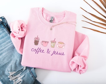 Coffee and Jesus Coquette Sweater, Christian Graphic Tee, Faith and Caffeine Shirt, Bible Verse Inspired Shirt, Trendy Religious Sweatshirt