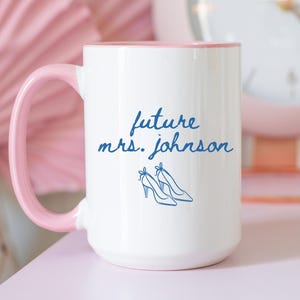 Custom Future Mrs Mug, Coquette Engaged Fiance Mug, Bride to Be Gift, Bride Coffee Mug, Bridal Shower Gift, Engagement Mug, Future Mrs Gift