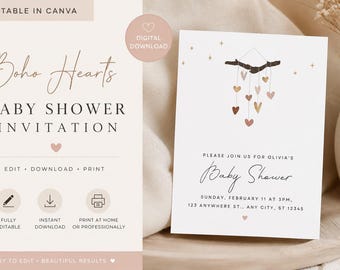 Modello di invito per baby shower neutro / Invito modificabile su Canva / Invito per baby shower boho / Baby shower neutro / Invito stampabile