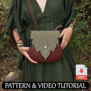Tutorial PDF per borsa a tracolla a foglia / Modello in pelle / Pelle vegana / Borsa Fairy Stash / Borsa Renaissance Fair / Borsa fai da te a foglia / Borsa Cottagecore