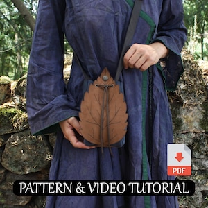 Leren schoudertas en etui met bladmotief | PDF- en videotutorial fantasietas | Cosplay, Ren Faire, Druïde, Fairycore DIY