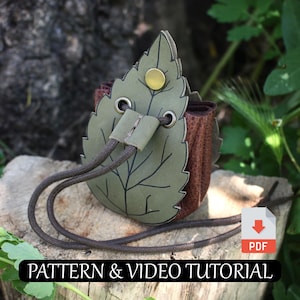 Tutorial de patrón DIY para una cartera de hojas: cuero vegano, bolsa de bosque para dados, cristales, pequeños tesoros, cosplay de fantasía, renacimiento, D&D