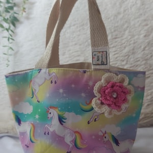 Mini Tote Bag, For Kids, Unicorn Theme Fabric, For Kids Travel Tote Bag,