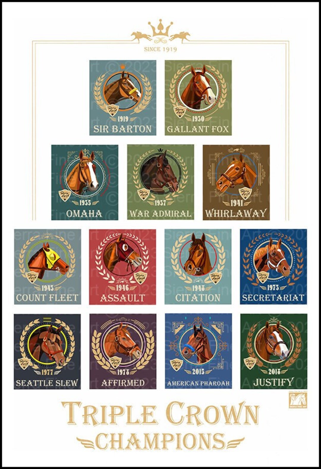 13 Triple Crown Winners Poster Memorabilia Vintage Design Modern