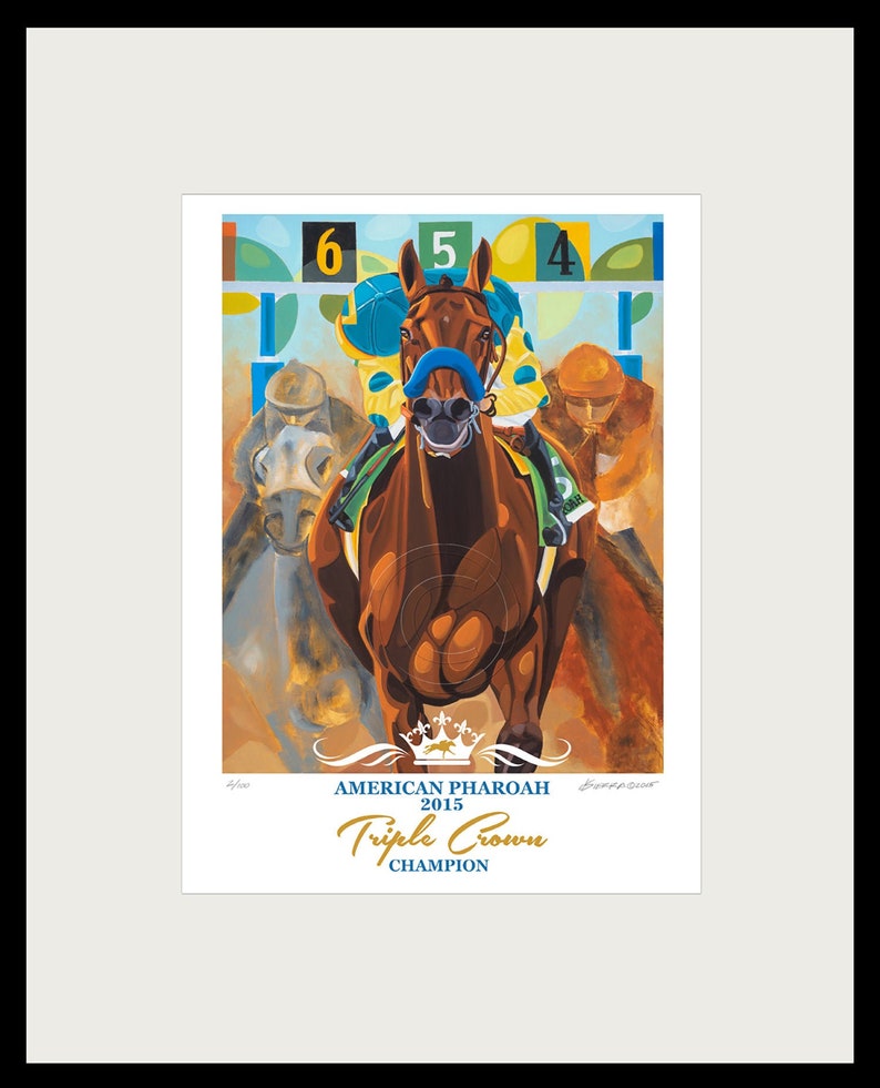 Equestrian Gifts Collectible Art Sports Art American Pharoah Winning the Belmont Signed Print Thoroughbred Race Horse Art