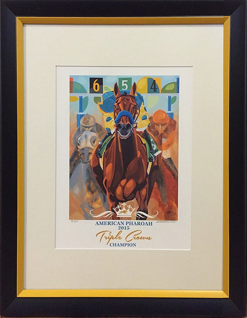 Equestrian Gifts Collectible Art Sports Art American Pharoah Winning the Belmont Signed Print Thoroughbred Race Horse Art