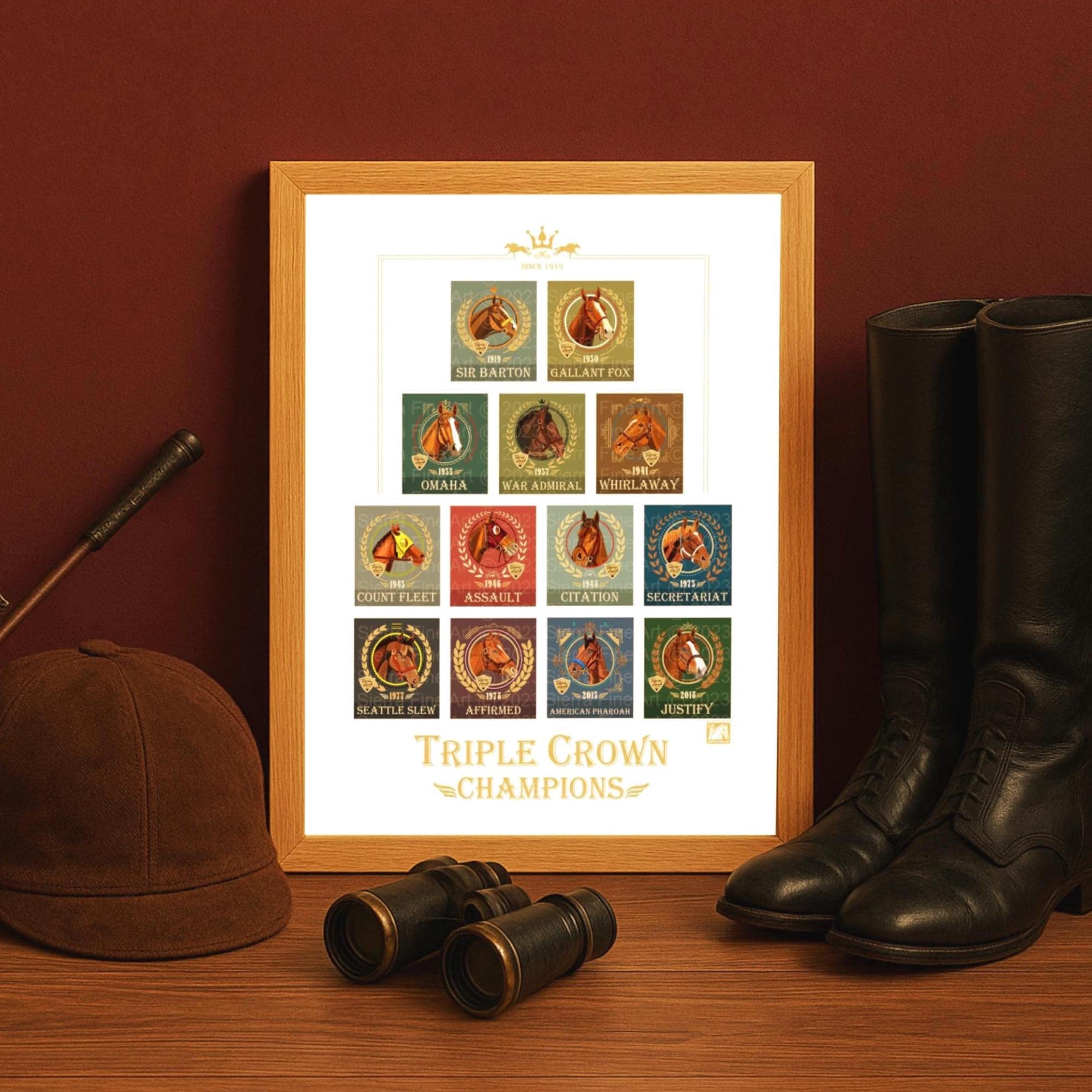 13 Triple Crown Winners Horse Racing Poster - Vintage Equestrian