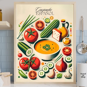 Gazpacho Recipe Spanish tapas poster, Minimalist Spanish food art, Instant Download print, cheap Kitchen Wall decor, Mediterranean Decor.