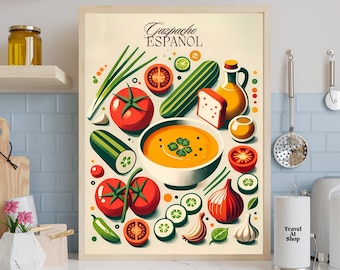 Gazpacho Recipe Spanish tapas poster, Minimalist Spanish food art, Instant Download print, cheap Kitchen Wall decor, Mediterranean Decor.