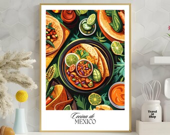 Mexican kitchen food poster, Minimalist wall decor, Instant Download, budget-friendly Kitchen print, Latino art print, Mexico Kitchen Decor