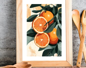 Orange kitchen decor. Food lover poster. Chic wall decor. Instant printable download. Colorful fruit artwork. Budget-friendly Kitchen print.