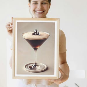 エスプレッソ マティーニのポスター。コーヒー愛好家のためのウォール アート。カクテル ドリンクの即時ダウンロード アートワーク。彼女へのギフト。アルコール カクテル コレクション。