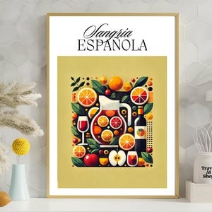 Sangria cocktail poster. Spanish wine poster, Instant download print, cheap kitchen wall decor, bar cart decor, alcohol drink bar print.