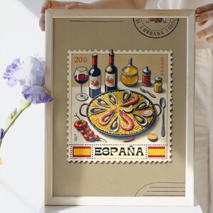 Spanish paella wall decor. Tapas food print. Minimalist Spanish food art. Digital download print. Cheap Kitchen wall art. Food lover gift.