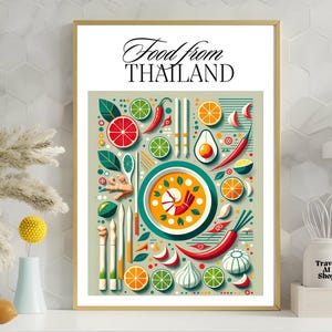 Thai Cuisine Print, Minimalist Asian Art, Instant Download, Thailand food poster, kitchen Decor, budget-friendly wall decor, Thai art print.