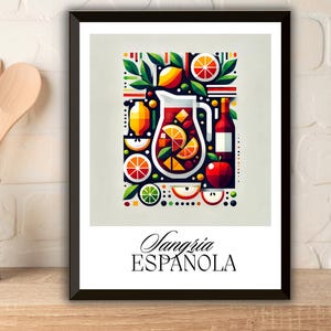Sangria poster print, Minimalist Spanish food art instant download, cheap Kitchen Wall Art, cocktail wall decor, alcohol drink bar poster.
