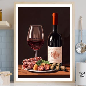 Wine poster, Tapas food wall decor, Minimalist Spanish food art, digital download print, cheap Kitchen Wall Art, Spain Decor. Mom gift.