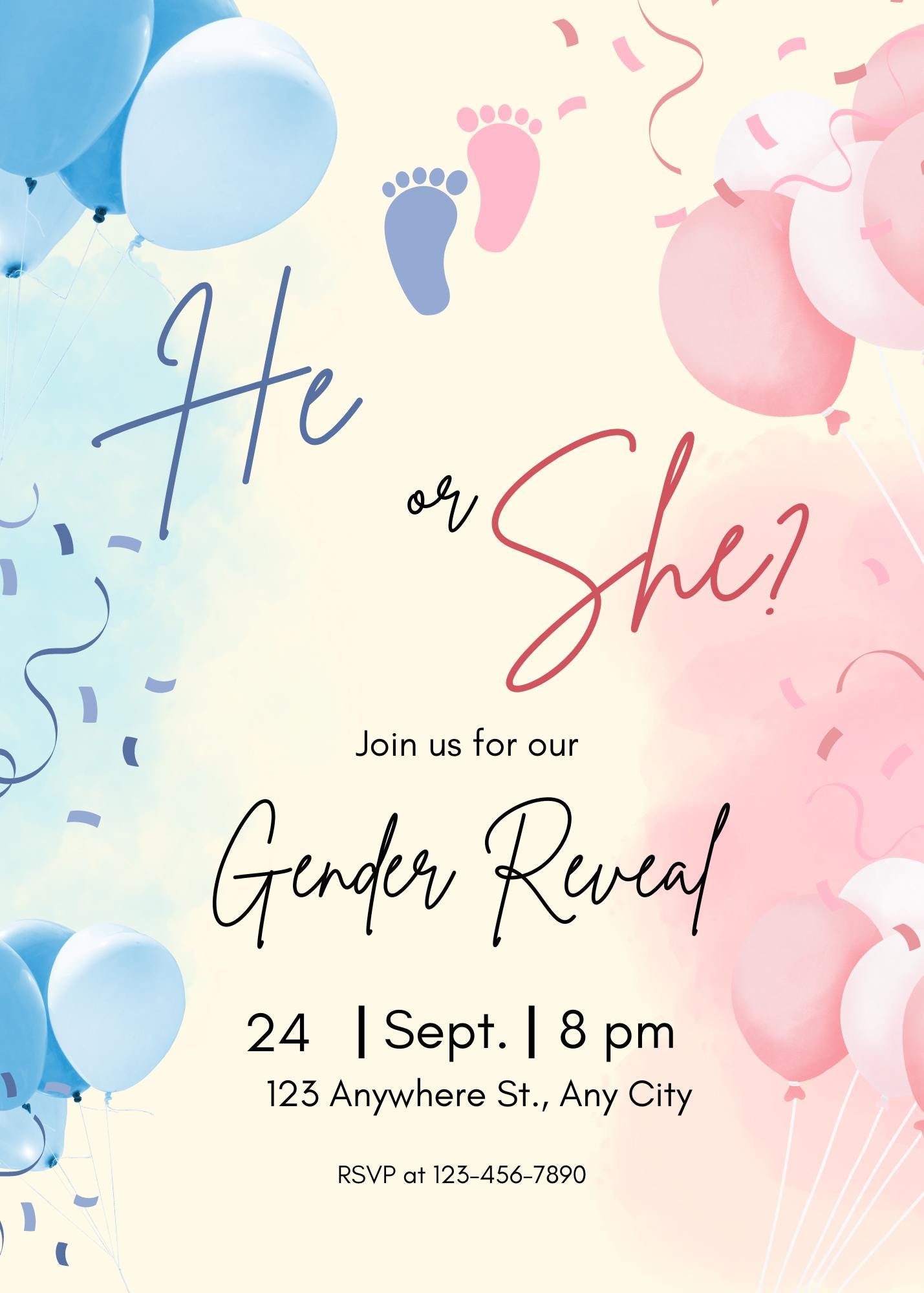 Gender Reveal Invitation Template | He or She? Digital Invite ...
