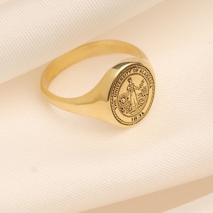 14K Gold College Class Ring - Personalized Graduation Ring - School Emblem Ring - Family Crest Signet Ring -School Logo Ring-Graduation Gift