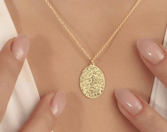 14K Gold Oval Fingerprint Necklace: Personalized Memorial Keepsake
