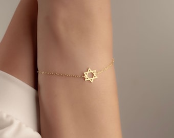 Tiny 14K Gold Star of David Bracelet, Magen David Bracelet, Dainty Religious Bracelet, Jewish Magen Star Charm