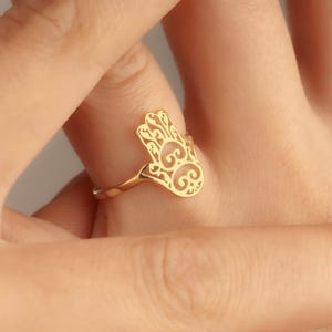 14K Gold Hamsa Ring: Hand of Fatima, Evil Eye Protection