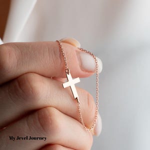 14K Gold Sideways Cross Necklace, Dainty Sideways Cross Necklace,  Christmas Gift, Minimalist Cross Pendant, Religious Jewelry, Moms Gift,