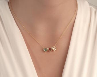 Collana personalizzata con pietra portafortuna, ciondolo personalizzato per la famiglia, collana per la mamma, ciondolo per il mese di nascita dei bambini, gioielli per la famiglia con pietra portafortuna
