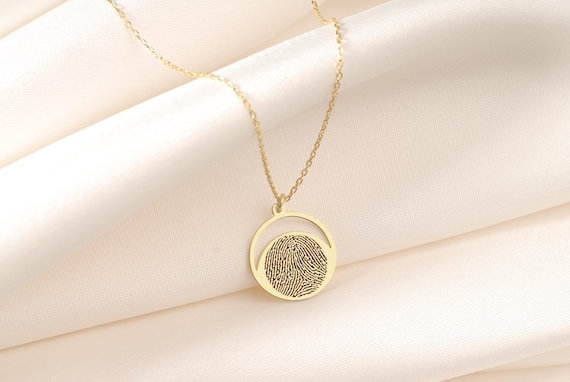 14K Gold Fingerprint Necklace, Perspnalized Fingerprint Pendant, Custom Pet Nose Print Necklace, Memorial Gifts For Her, Finger Print Charm