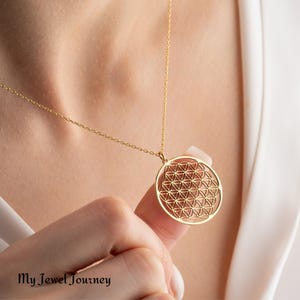 14K Solid Gold Flower of Life Necklace, Gold Flower of Life Pendant, Spiritual Jewelry Gift,Sacred Geometry Jewelry, Meaningful Jewelry Gift