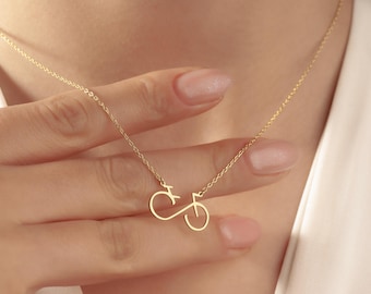 14K Gold Bicycle Necklace: Minimalist Bike Pendant, Cycling Gift