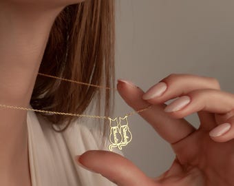 Aangepaste 14K gouden kattennaamketting, gepersonaliseerde kat silhouet hanger, huisdier gedenkteken, cadeau voor kattenliefhebbers, kattenverlies, huisdier sieraden cadeau