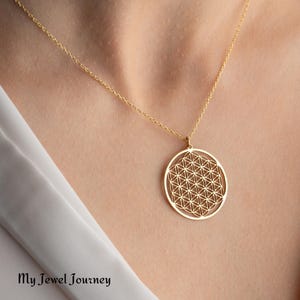 14K Solid Gold Flower of Life Necklace, Gold Flower of Life Pendant, Spiritual Jewelry Gift,Sacred Geometry Jewelry, Meaningful Jewelry Gift