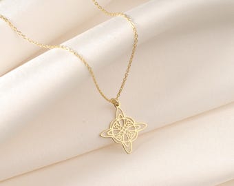 Collana con nodo celtico in oro 14 carati - Potente gioiello talismano - Ciondolo celtico - Collana con simbolo significativo - Collana con amuleto di protezione - Regalo per lei