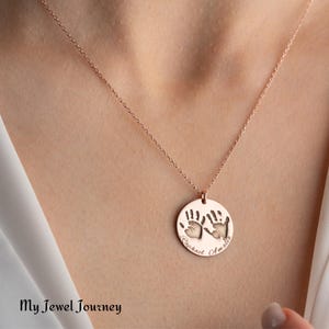 Personalized Baby Handprint Footprint Necklace, Custom Baby Name Necklace, Newborn Keepsake Jewelry, Baby Jewelry ,Newborn Baby gift