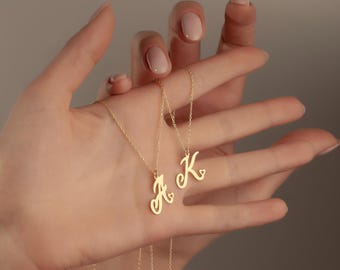 14K Gold Heart Initial Necklace, Personalized Letter Pendant, Heart Pendant, Name Jewelry, Anniversary Gift, Christmas Gifts, Gift for Her