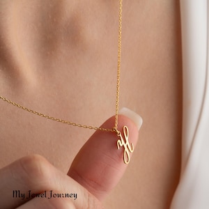 14K Solid Gold Initial Necklace: Custom Letter Pendant