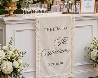Custom Wedding Bar Runner Sign, Personalized Wedding Welcome Sign, Fabric Bar Menu Banner, Reception Decor, Wedding Signature Drink Sign