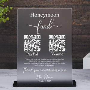 Acrylic Honeymoon Fund QR Code Sign: Wedding Table Decor