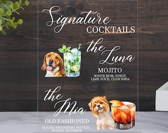 Custom Pet Signature Drink Sign: Acrylic Wedding Bar Menu