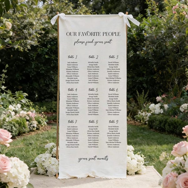 Fabric Wedding Seating Chart Sign, Table Plan, Outdoor Reception Decor, Our Favorite People Sign