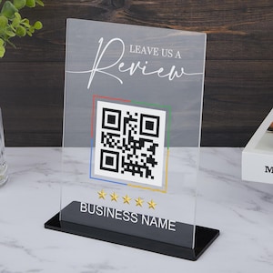 Leave Us a Review Google Sign, Social Media Qr Code Sign, Qr Code Business Sign, Google Business Qr Acrylic Plaque, Qr Code Display Stand