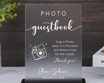 Personalized Acrylic Photo Guestbook Sign: Modern Minimalist Wedding Decor