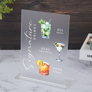 Enseigne de boissons signature, carte de boissons cocktail signature, enseigne de menu de bar de mariage, carte de cocktails de mariage, enseigne de bar à cocktails, boissons pour elle et lui